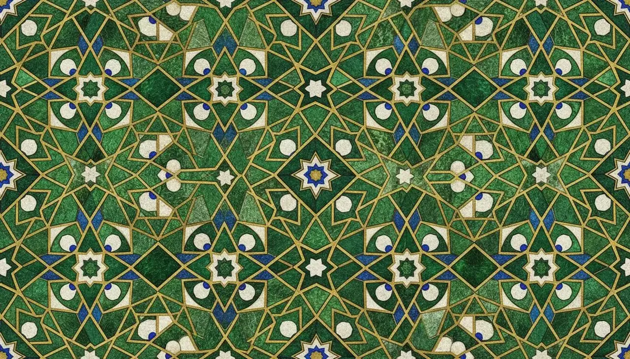 Green and gold Islamic geometric pattern